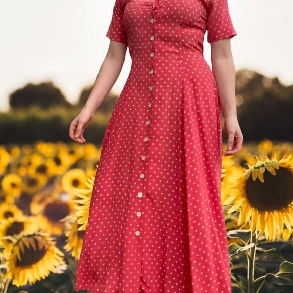 RARE Vintage J. Peterman Company '40s Style Silk Polka-Dot Dress - Picture 15 of 16